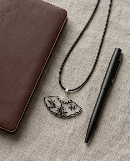 Artistic Bamboo Fan Pendant Necklace