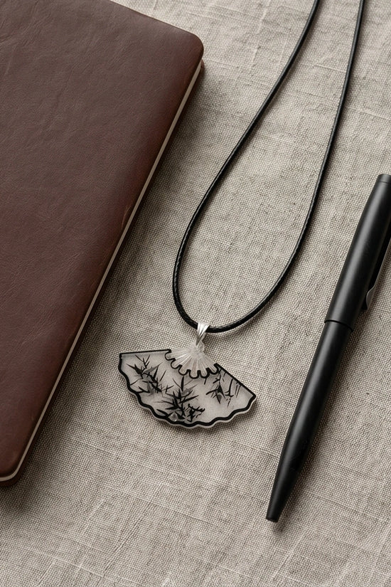 Artistic Bamboo Fan Pendant Necklace
