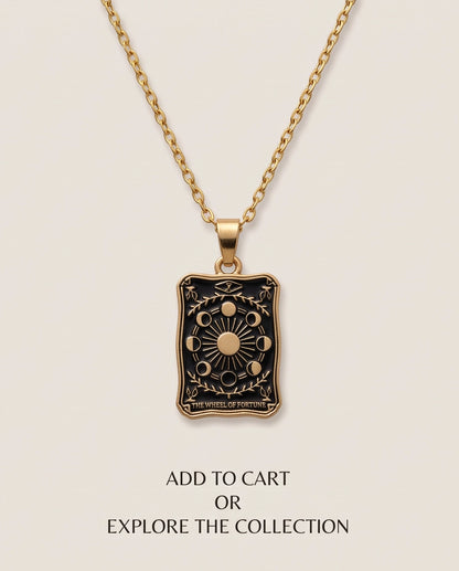 Gold "The Wheel of Fortune" Tarot Card Pendant Necklace