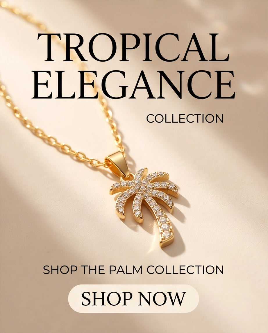 Gold Crystal Pavé Palm Tree Pendant Necklace