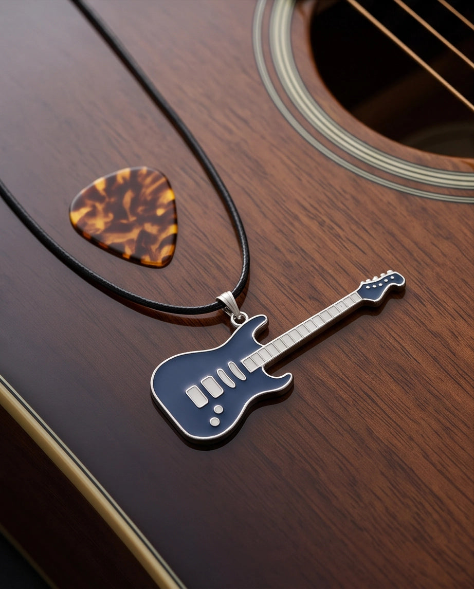 Navy Blue and Silver Electric Guitar Cord Necklace