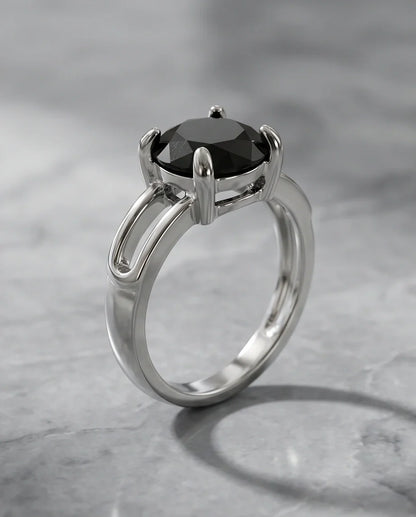 Sterling Silver Round-Cut Split Shank Black Onyx Ring