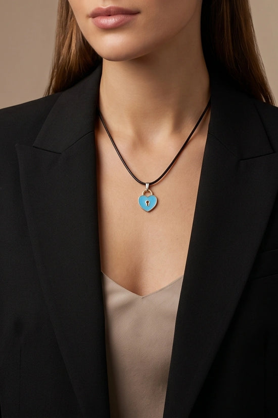 Gold and Pastel Blue Heart Lock Necklace