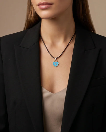 Gold and Pastel Blue Heart Lock Necklace