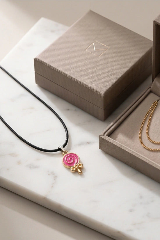Gold and Pink Lollipop Pendant Necklace