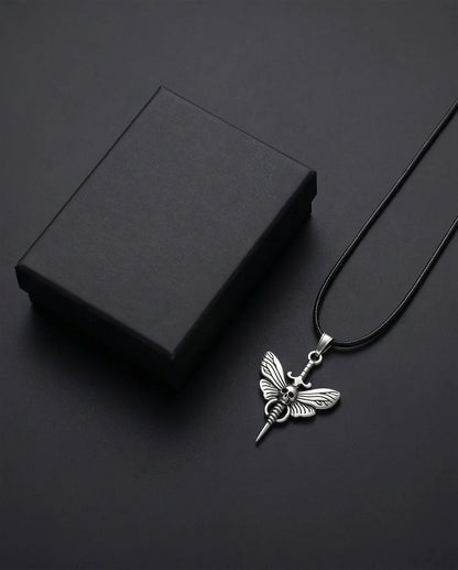 The Shadow Wing: Gothic Skull Moth Dagger Pendant Necklace