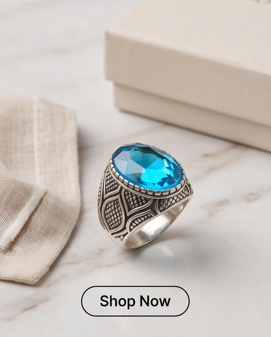 Aquamarine Gemstone Beaded Bezel Lattice Silver Ring