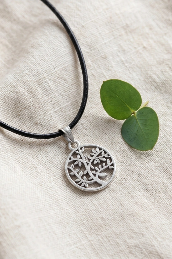 The Eternal Roots: Matte Silver Tree of Life Medallion Necklace