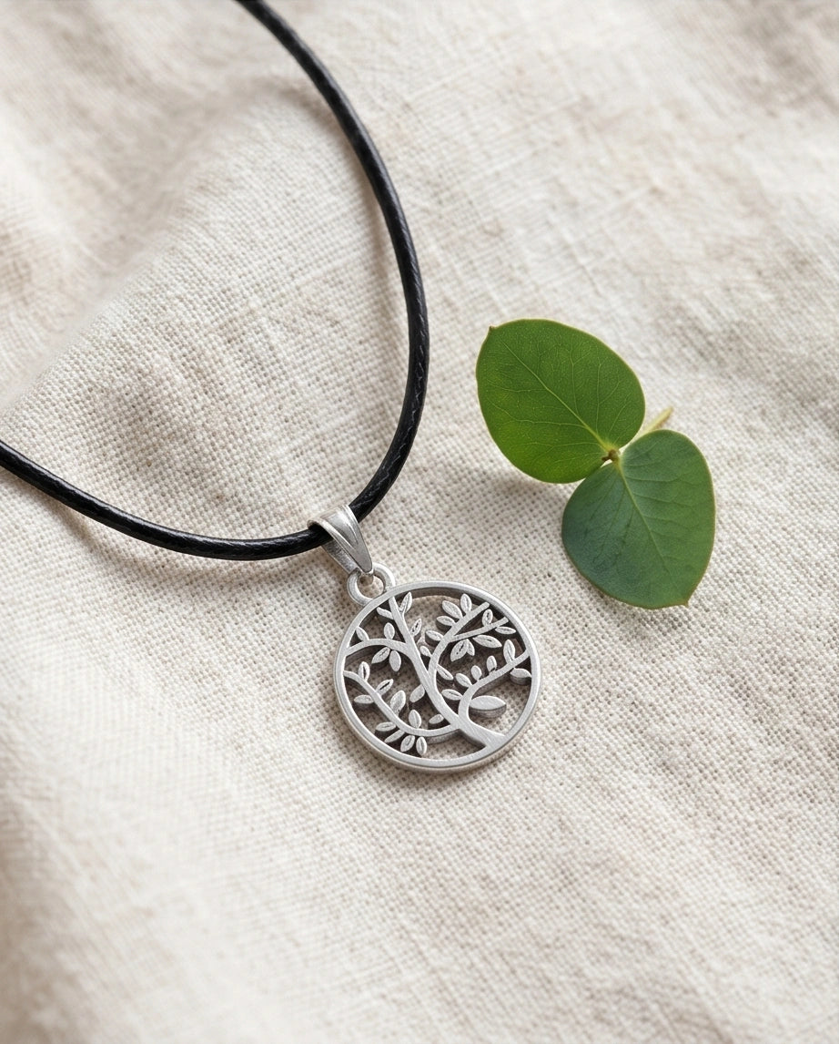 The Eternal Roots: Matte Silver Tree of Life Medallion Necklace