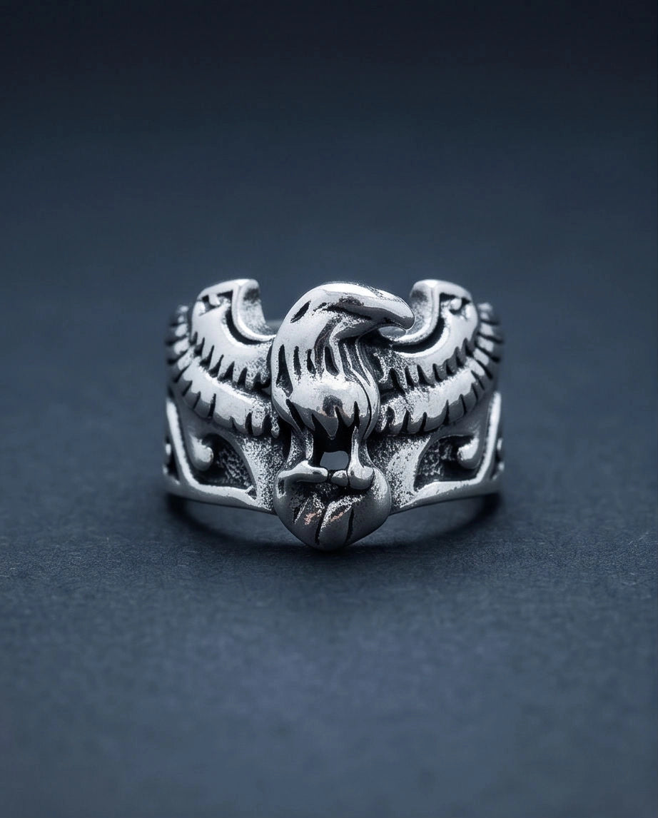 Oxidized Silver Regal Eagle Relief Ring