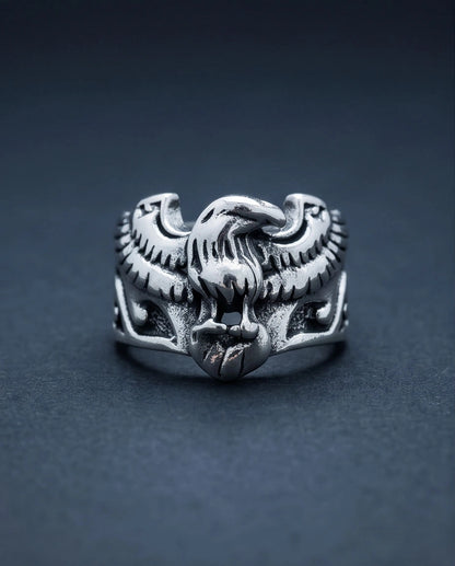 Oxidized Silver Regal Eagle Relief Ring
