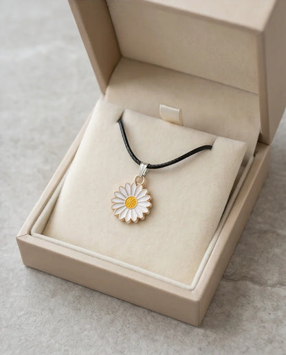 Gold and White Daisy Pendant Necklace