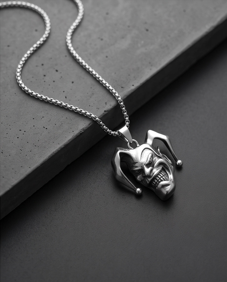 Silver Evil Jester Pendant Necklace