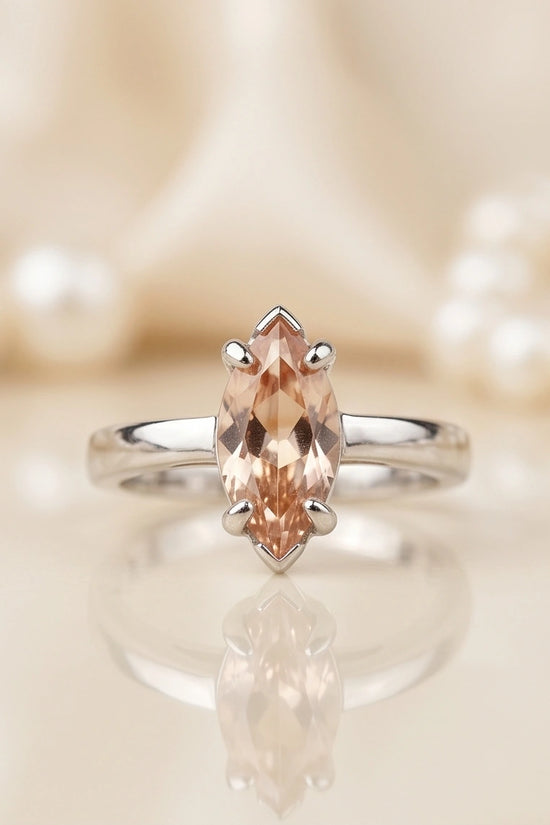 Sterling Silver Champagne Marquise Cut Solitaire Ring