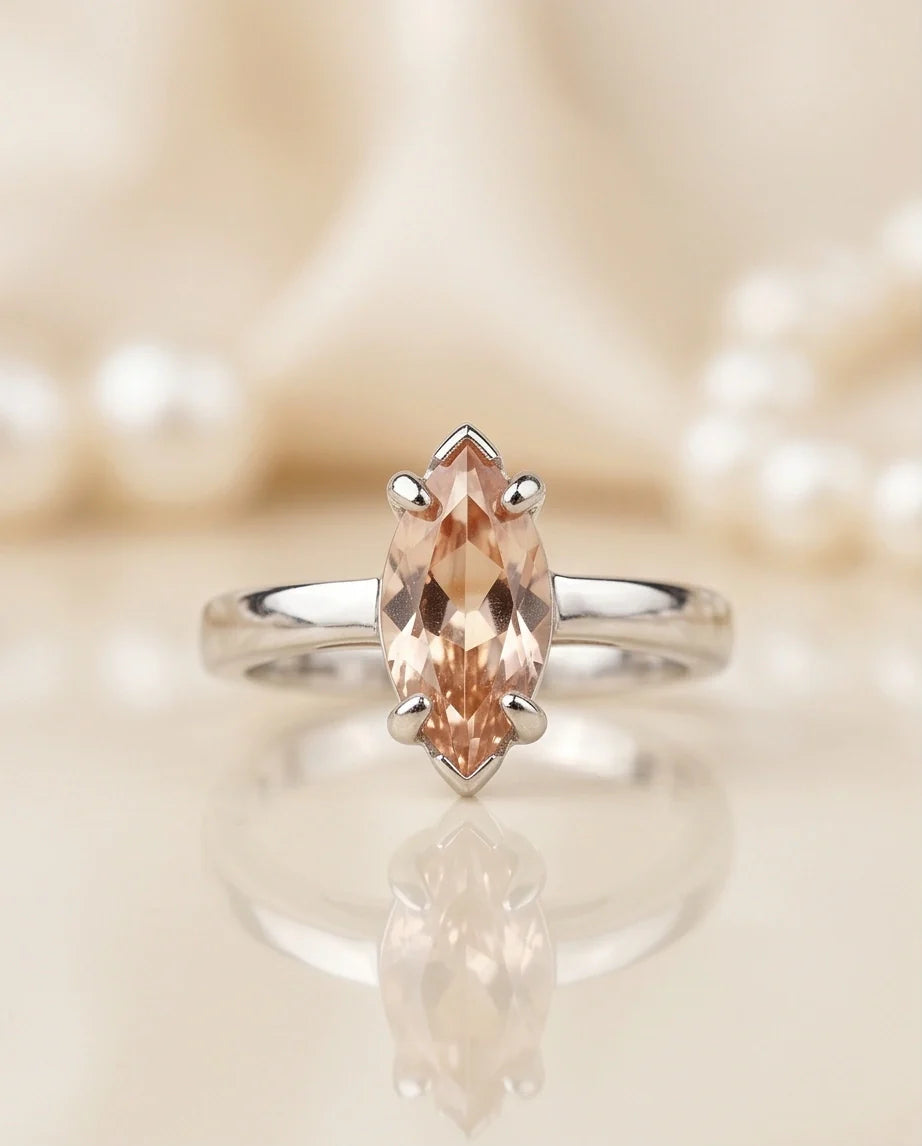 Sterling Silver Champagne Marquise Cut Solitaire Ring