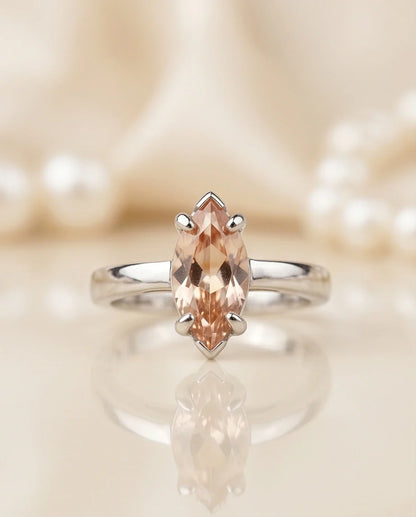 Sterling Silver Champagne Marquise Cut Solitaire Ring