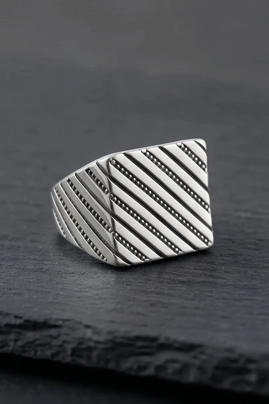 Sterling Silver Diagonal Pinstripe Geometric Signet Ring