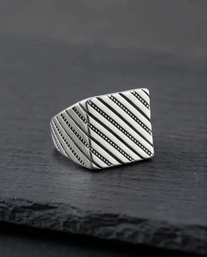 Sterling Silver Diagonal Pinstripe Geometric Signet Ring