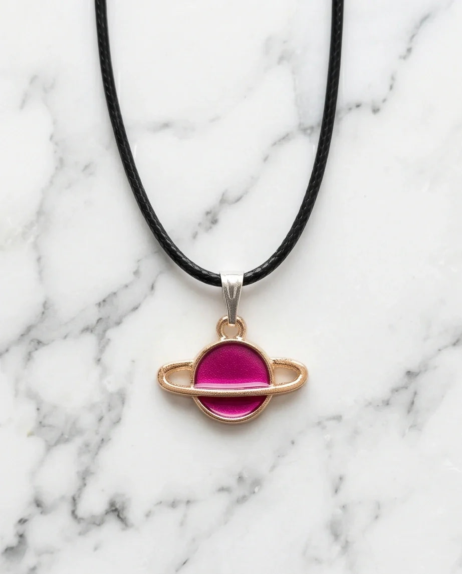 Magenta Saturn Planet Pendant