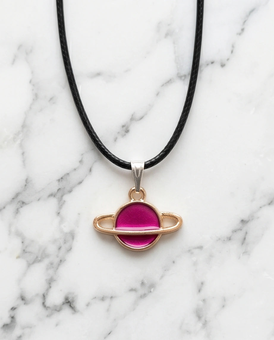 Magenta Saturn Planet Pendant