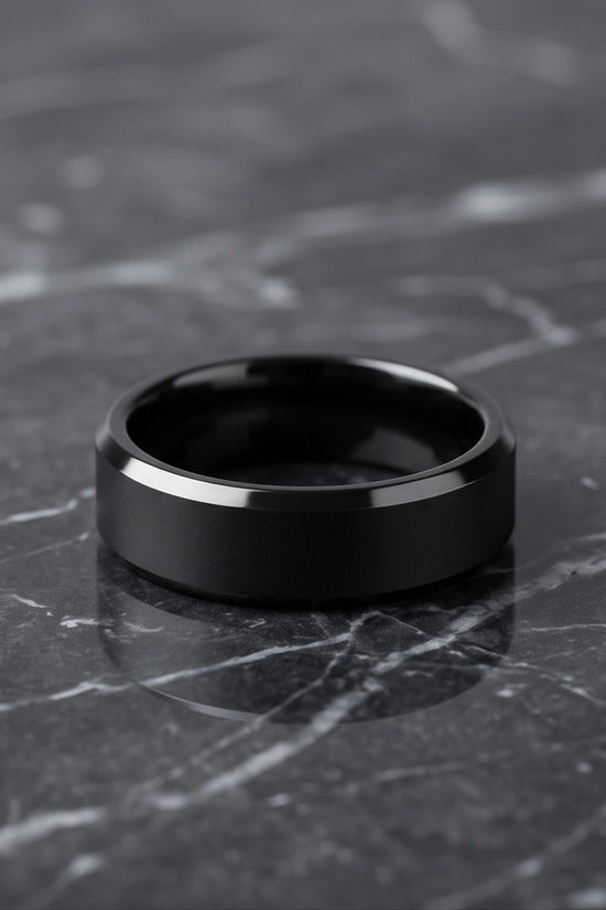 Minimalist Matte Black Beveled Band Ring