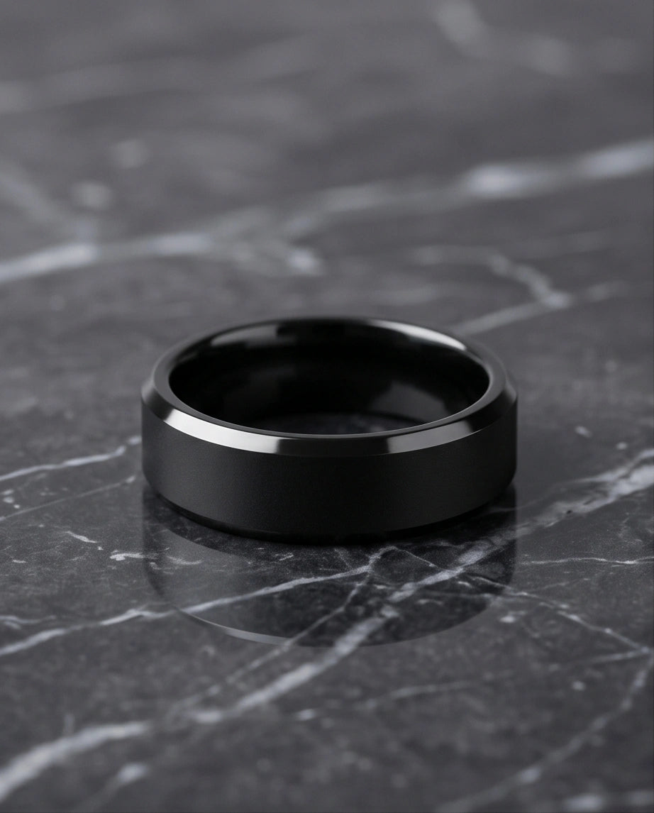 Minimalist Matte Black Beveled Band Ring