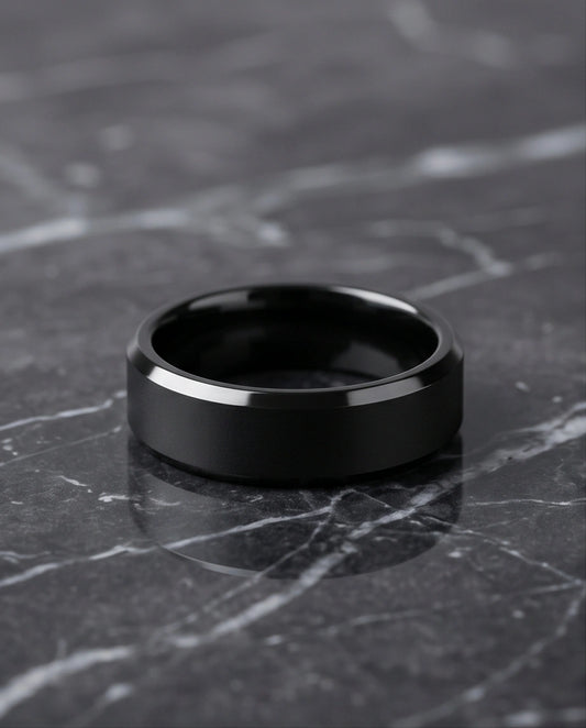 Minimalist Matte Black Beveled Band Ring