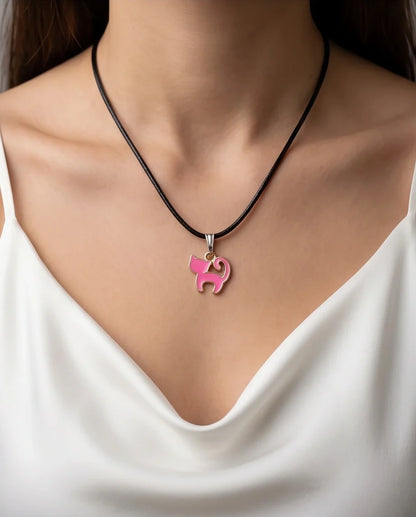 Gold and Pink Cat Pendant Necklace