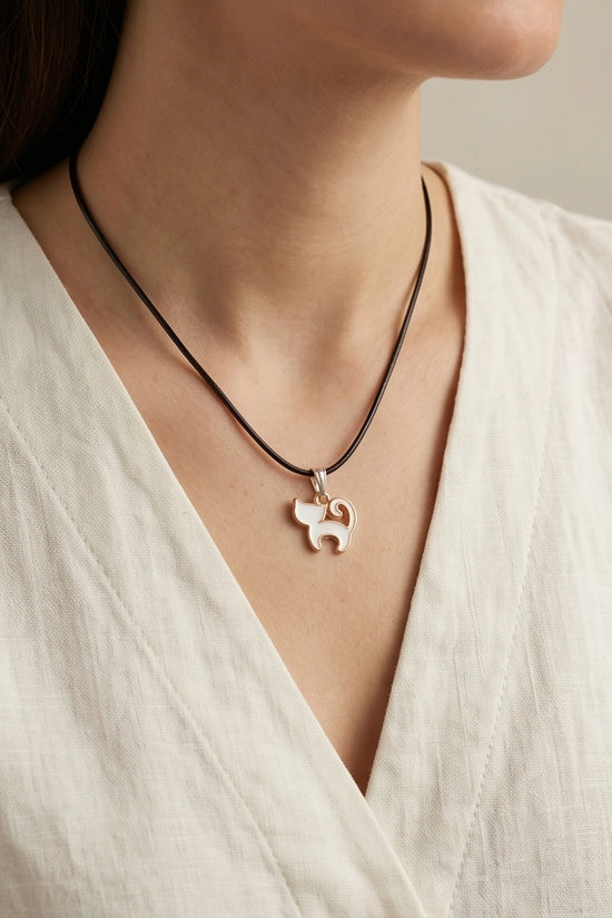 Gold and White Cat Pendant Necklace