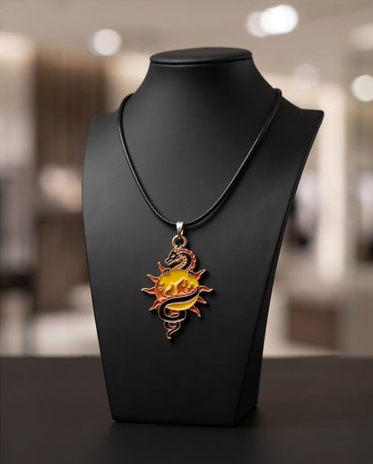 Fire Dragon & Sun Emblem Cord Necklace