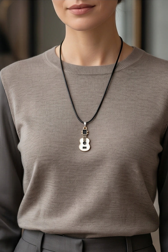 Gold and White Acoustic Guitar Necklace
