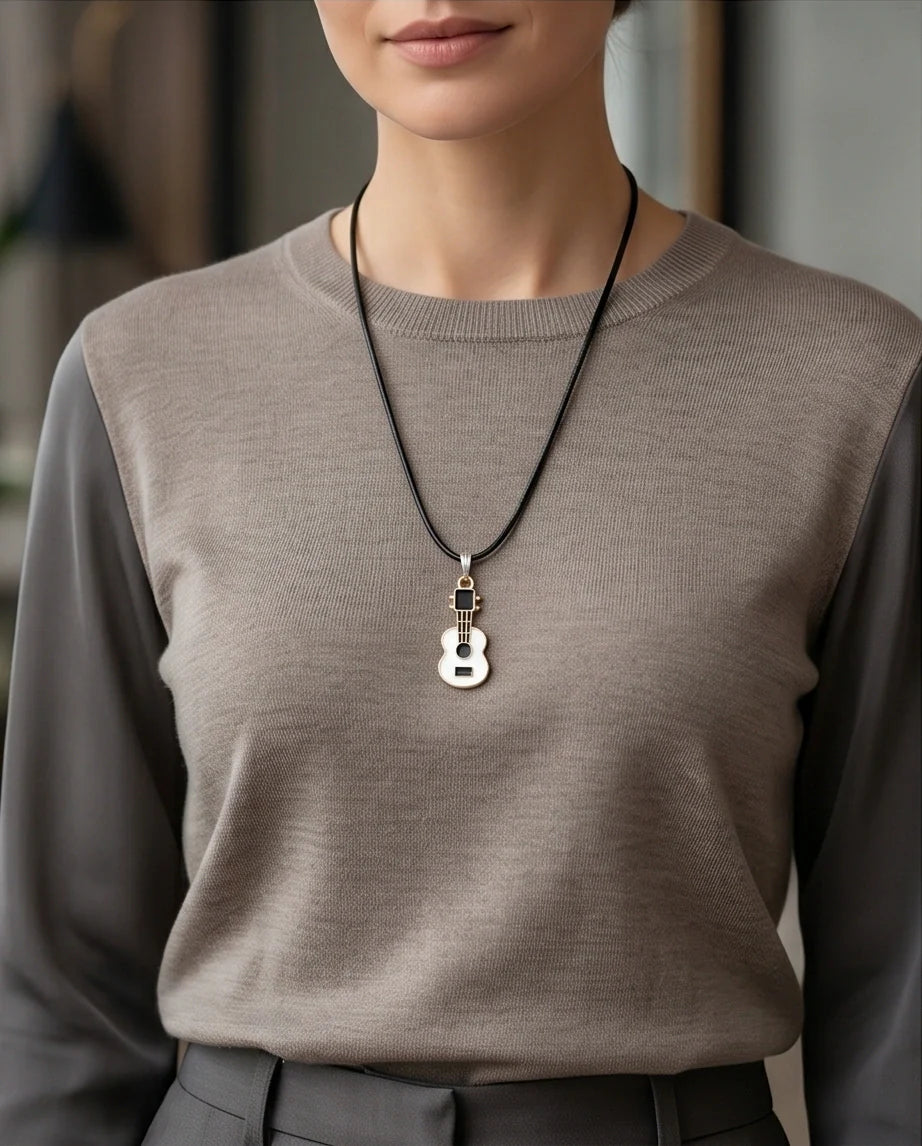 Gold and White Acoustic Guitar Necklace