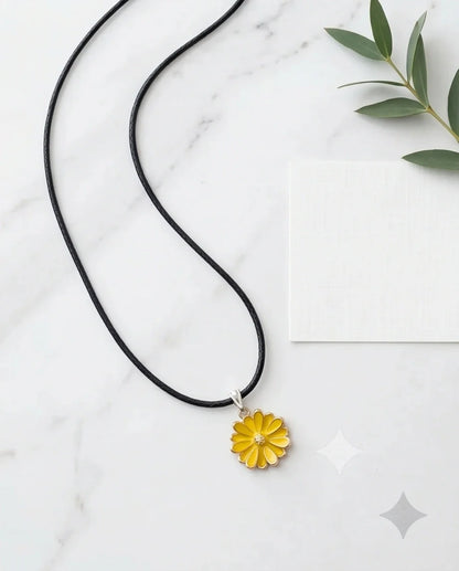 Vibrant Yellow Sunflower Enamel Pendant Necklace with Crystal Accent
