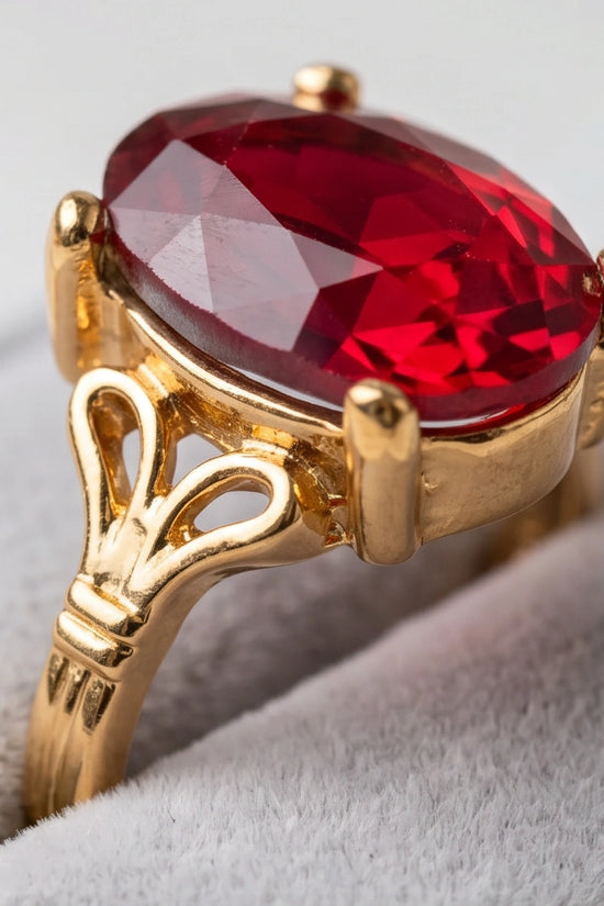Gold Plated Crimson Ruby Oval Filigree Ring