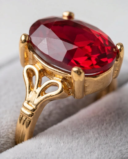 Gold Plated Crimson Ruby Oval Filigree Ring