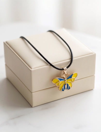 Blue & Yellow Butterfly Cord Necklace