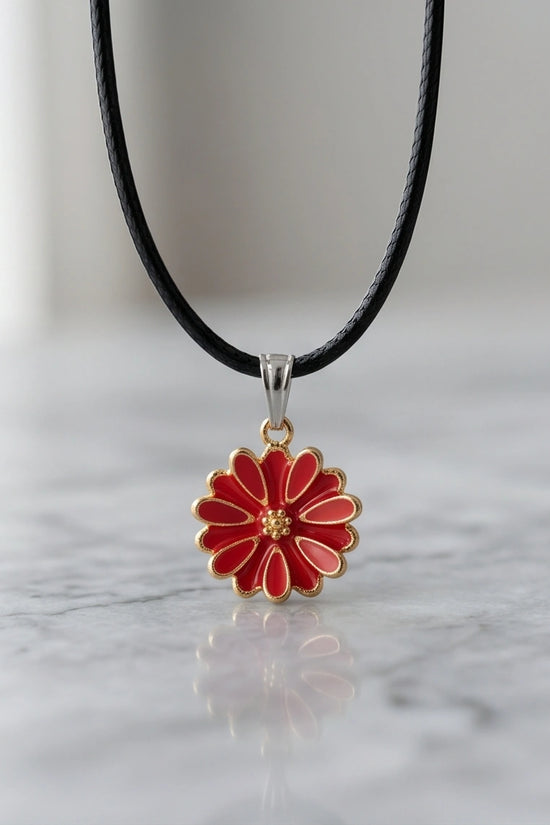 Gold and Red Marigold Pendant Necklace