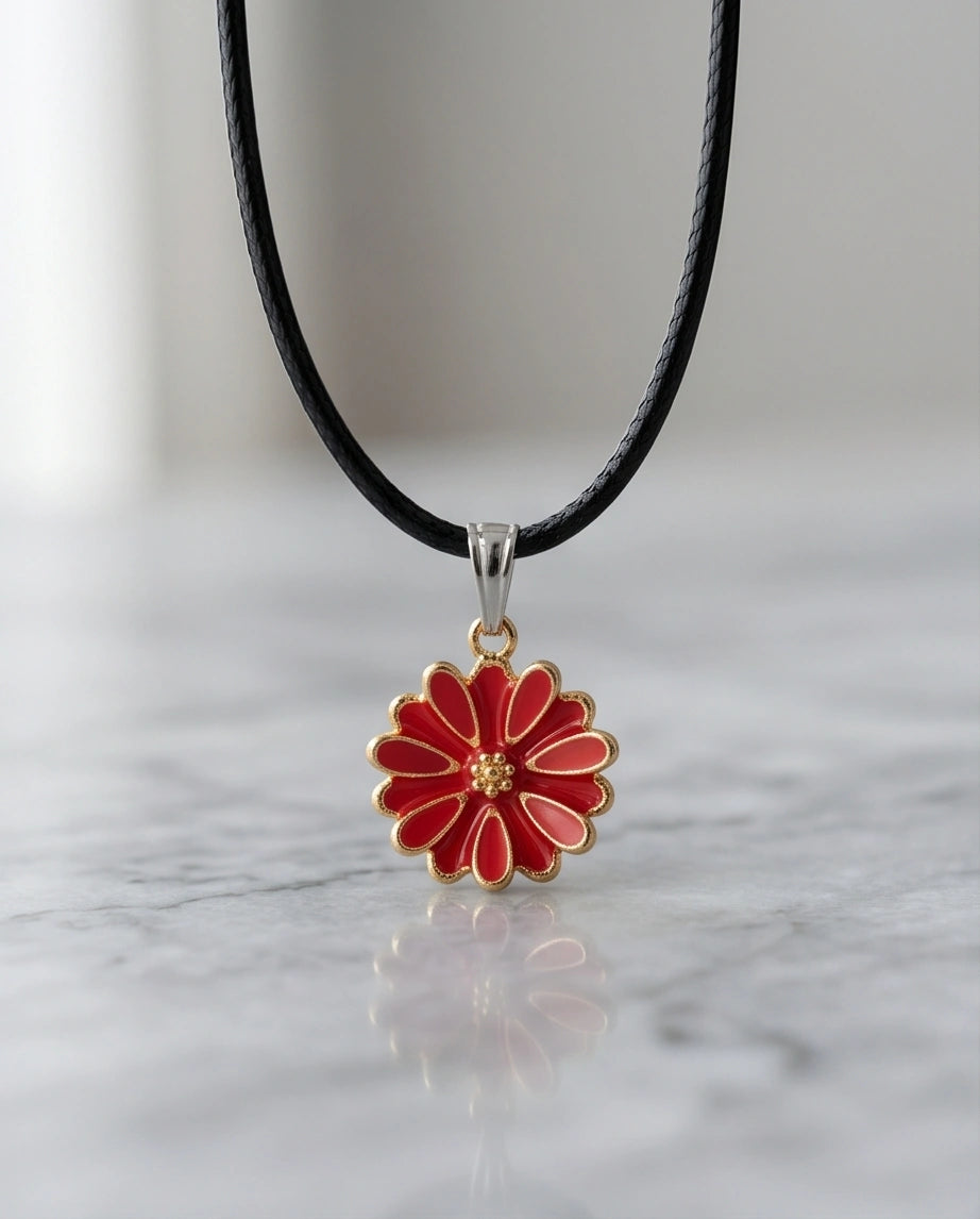 Gold and Red Marigold Pendant Necklace