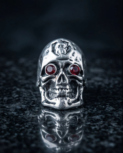 Crimson-Eyed Sculpted Skull Crest Ring