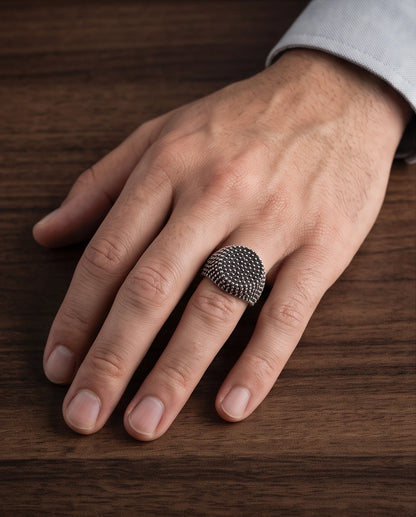Pointillist Dotted Domed Signet Silver Ring