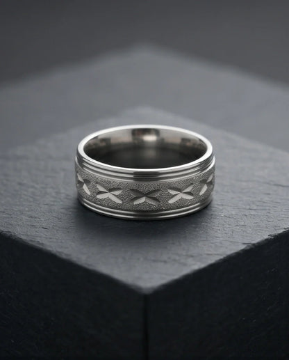 Textured Silver 'X' Engraved Band Ring