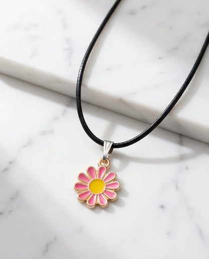 Pink Daisy Flower Enamel Pendant Choker Necklace