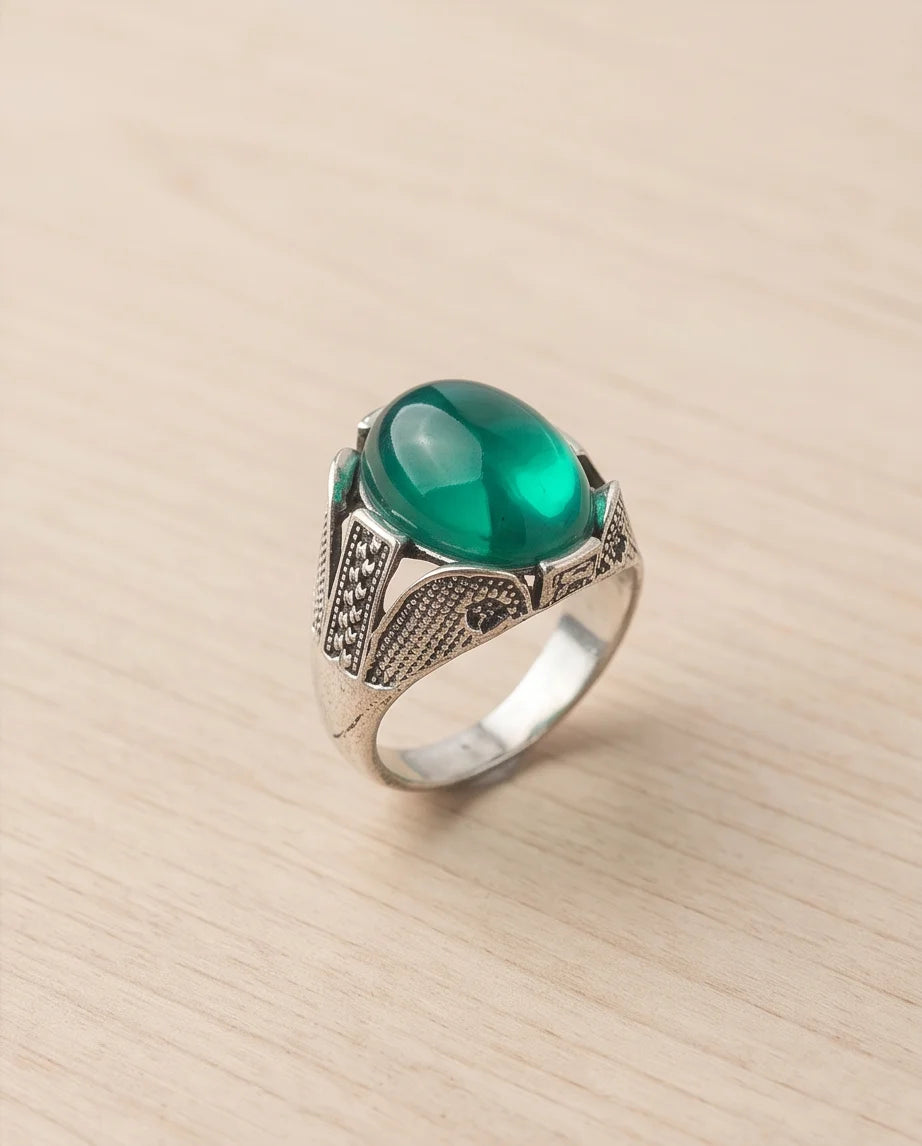 Jade Equinox Stippled Signet Ring