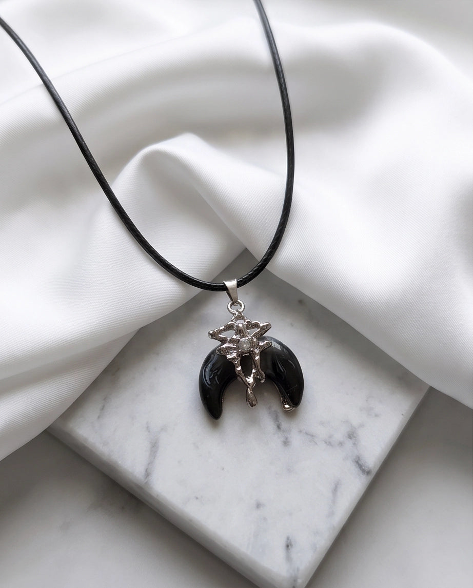 Gothic Liquid Metal Crescent Horn Pendant Necklace