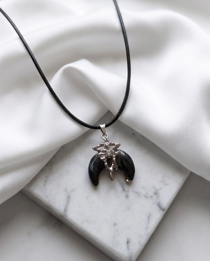Gothic Liquid Metal Crescent Horn Pendant Necklace