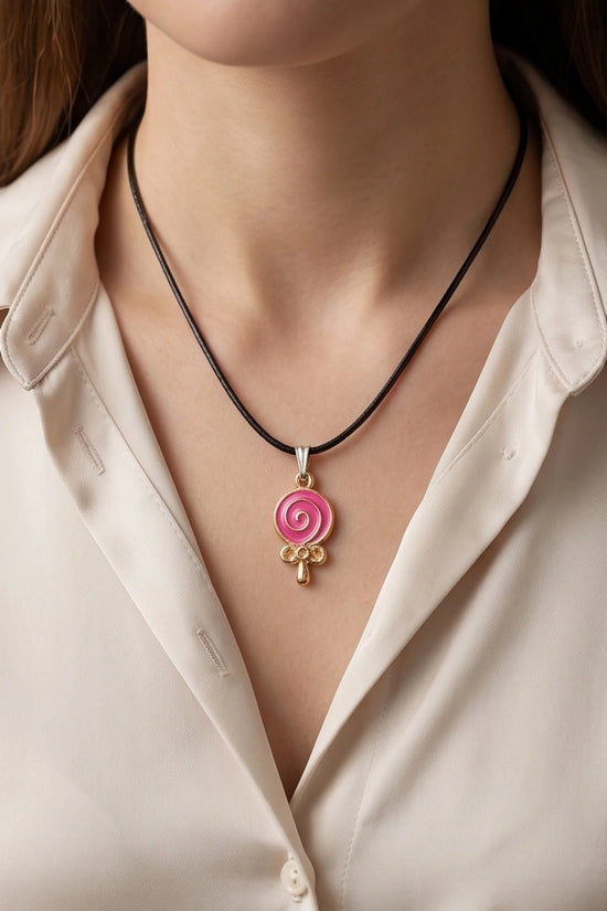 Gold and Pink Lollipop Pendant Necklace