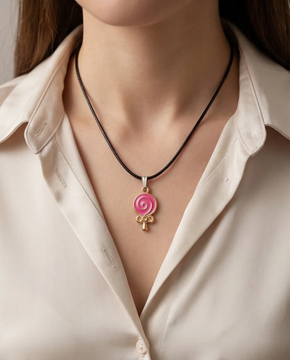 Gold and Pink Lollipop Pendant Necklace