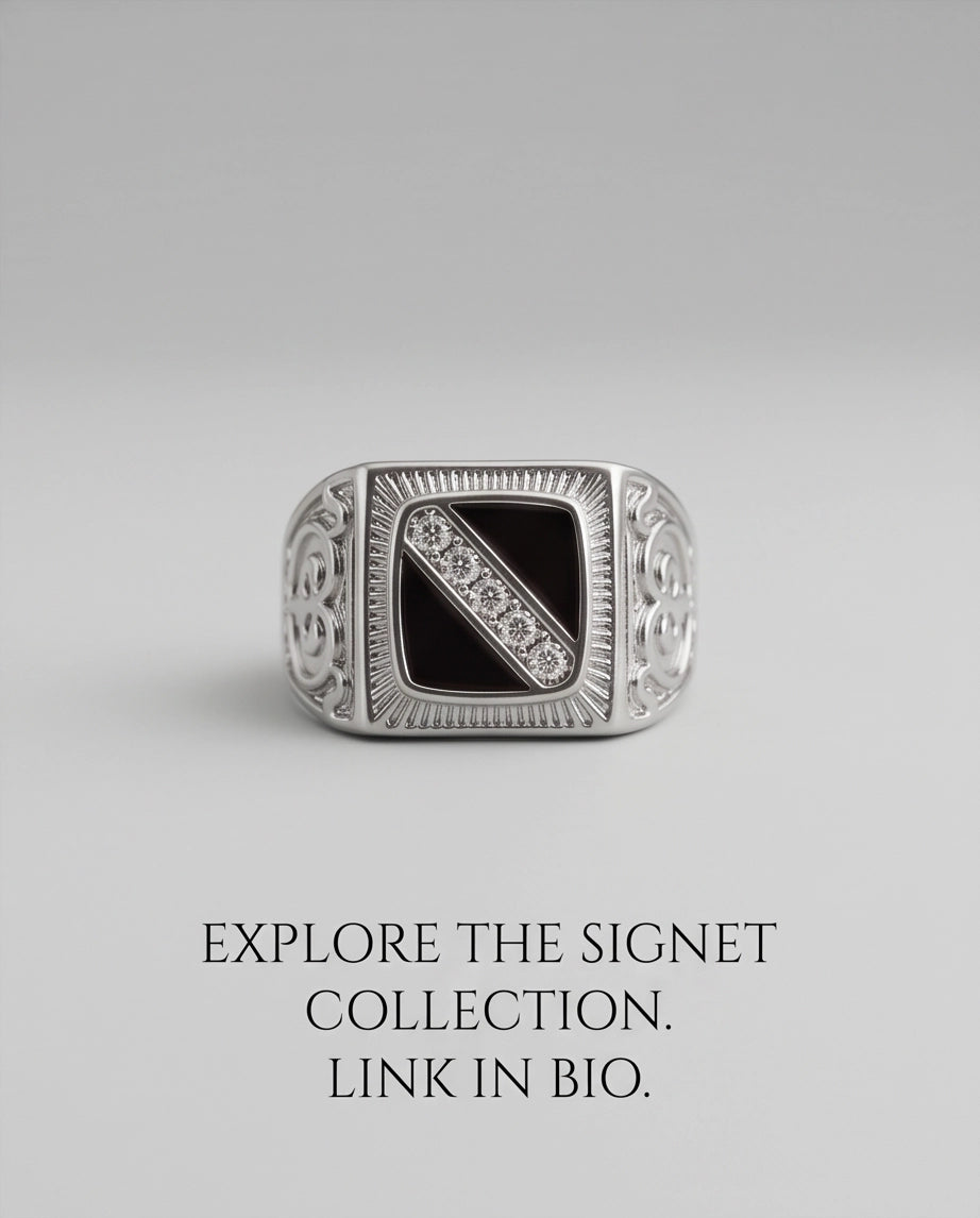 Onyx-Inlay Channel Pavé Diagonal Striped Filigree Silver Ring