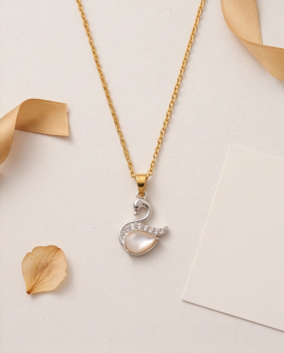 Silver Pink Crystal Swan Pendant Necklace