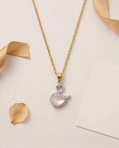 Silver Pink Crystal Swan Pendant Necklace